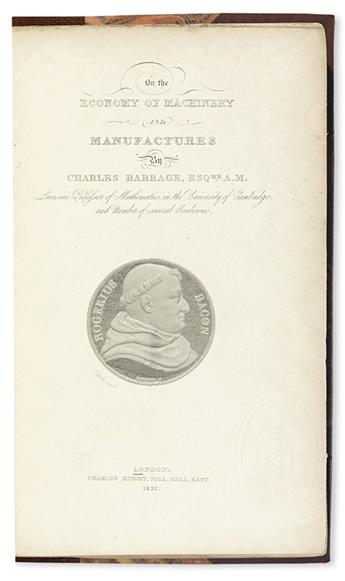 ECONOMICS  BABBAGE, CHARLES. On the Economy of Machinery and Manufactures.  1832